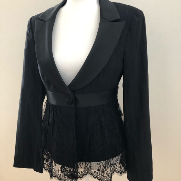 🆕 NANETTE LEPORE Black Lace Tuxedo Jacket Sz 6 - Picture 2 of 8